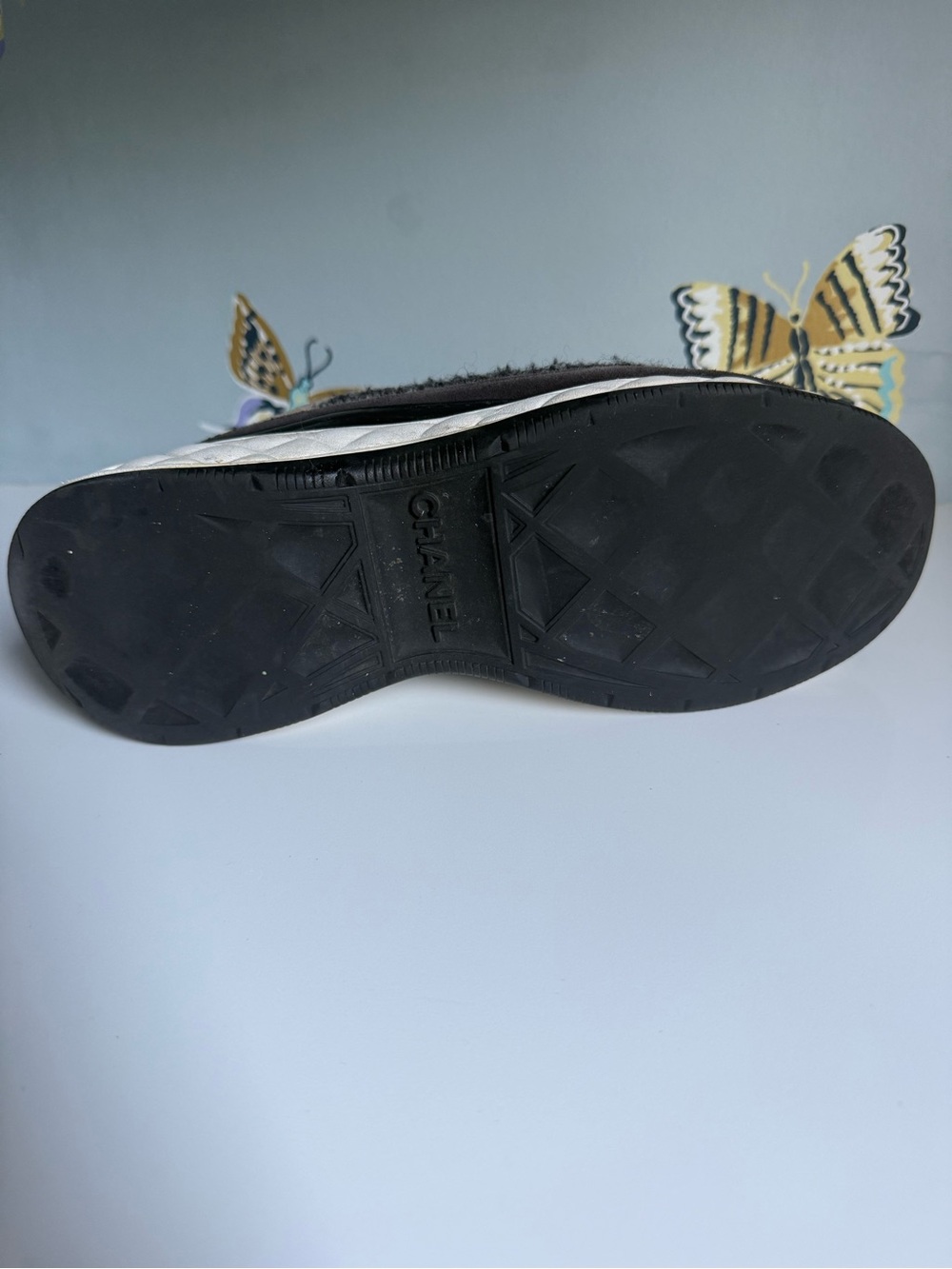 Chanel Black Gray Suede Felted Wool CC Cinch Close Sneakers - Picture 15 of 15